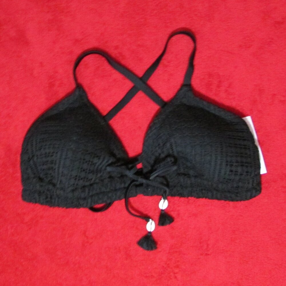 Wild Fable Crochet Swim Top Black Bikini Halter Adjustable